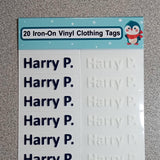 20 Personalized Iron-On Name Tags – 1.5" Clothing Labels