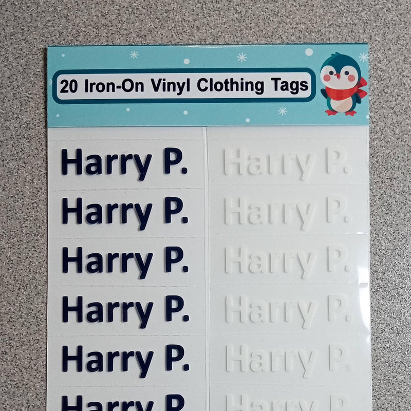20 Personalized Iron-On Name Tags – 1.5" Clothing Labels