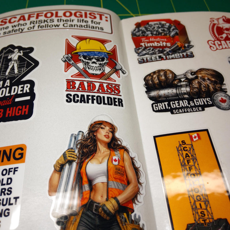 Canadian Scaffolder Sticker Pack – 30+ Waterproof Construction Stickers