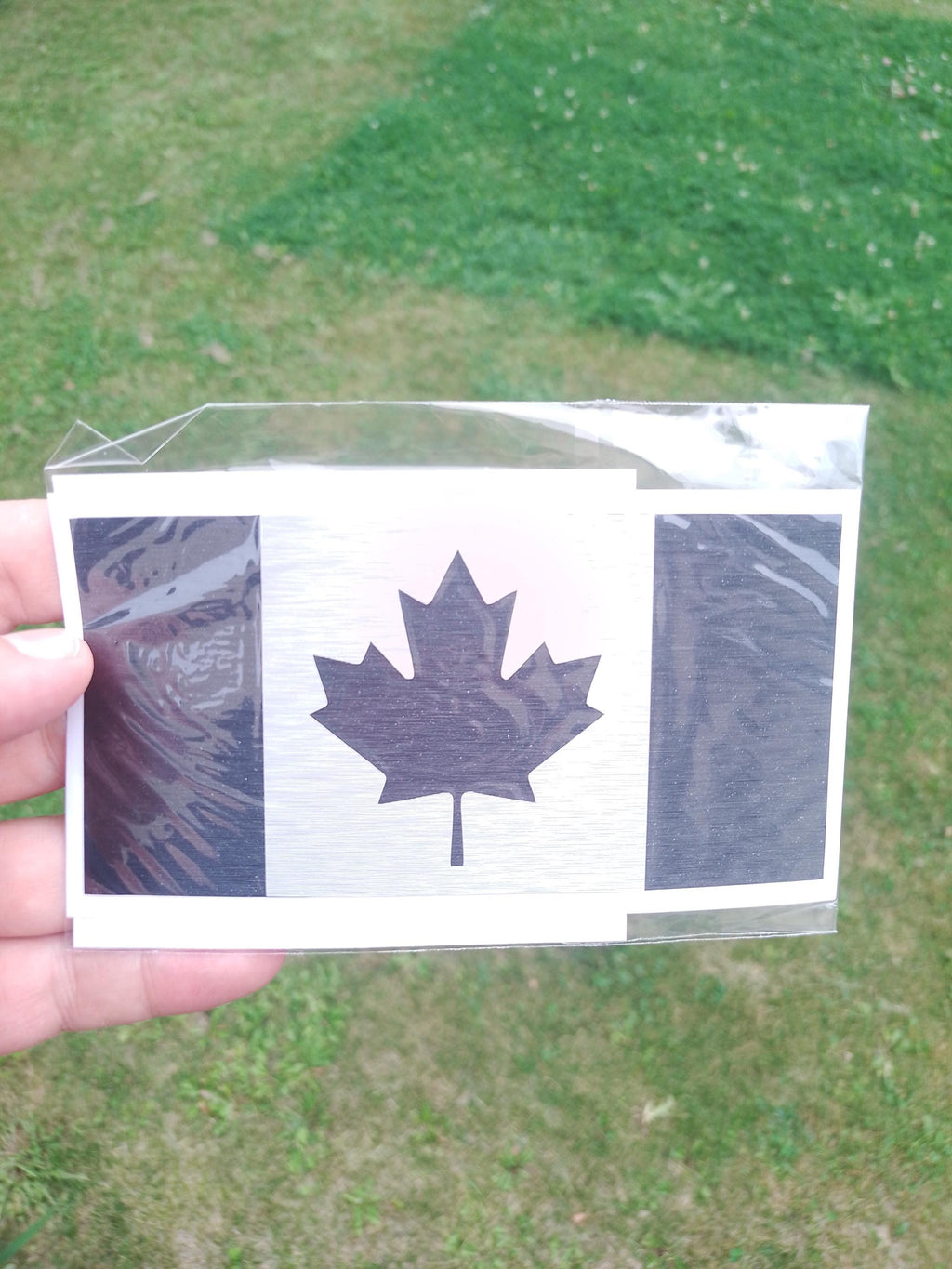 Canada Flag Decal – Brushed Black 3M Vinyl with Silver Maple Leaf