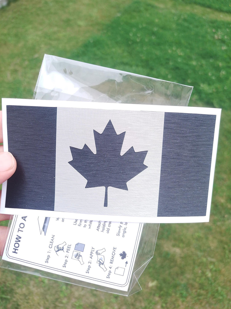 Canada Flag Decal – Brushed Black 3M Vinyl with Silver Maple Leaf