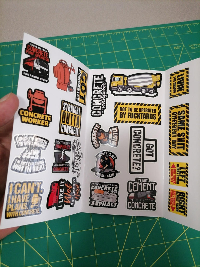 Concrete Worker Sticker Pack – 20+ Waterproof Vinyl Stickers
